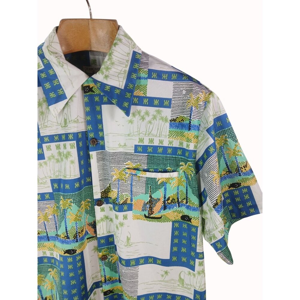 Vintage 70s Napili Made Hawaii Tropical Graphic Hawaiian Shirt Size L No Iron - Picture 3 of 13